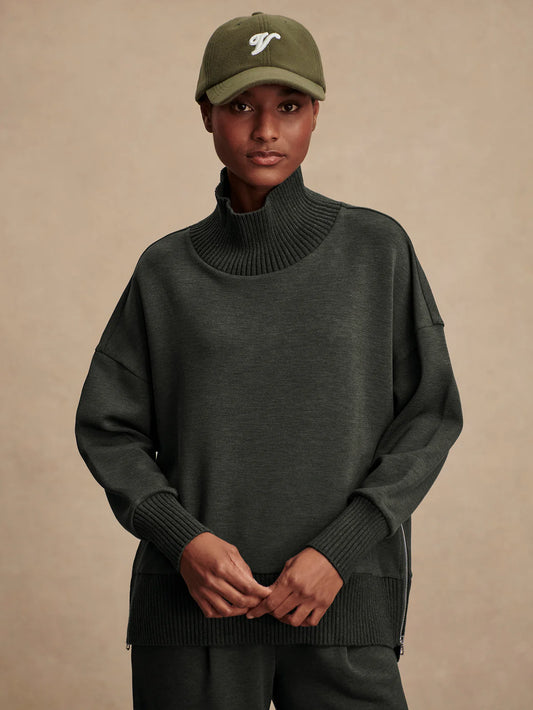 Varley Barker High Neck Sweat in Olive Marl
