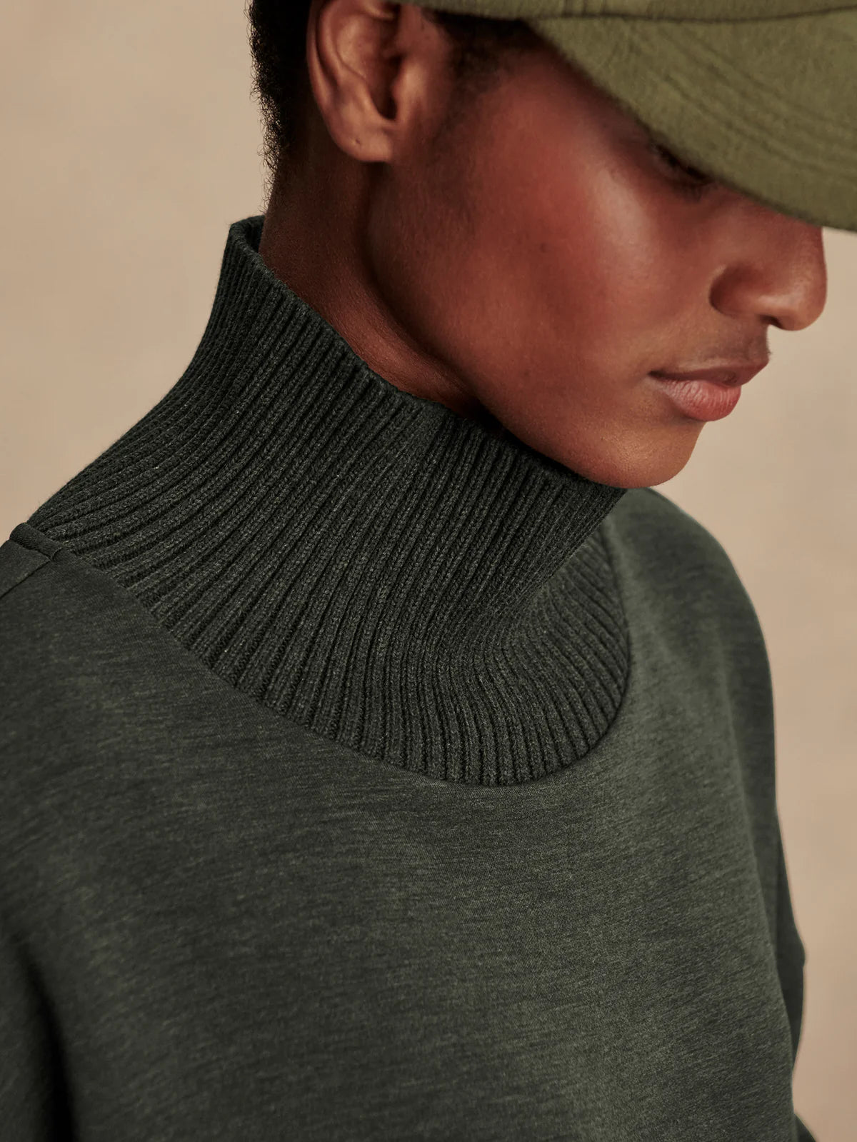 Varley Barker High Neck Sweat in Olive Marl